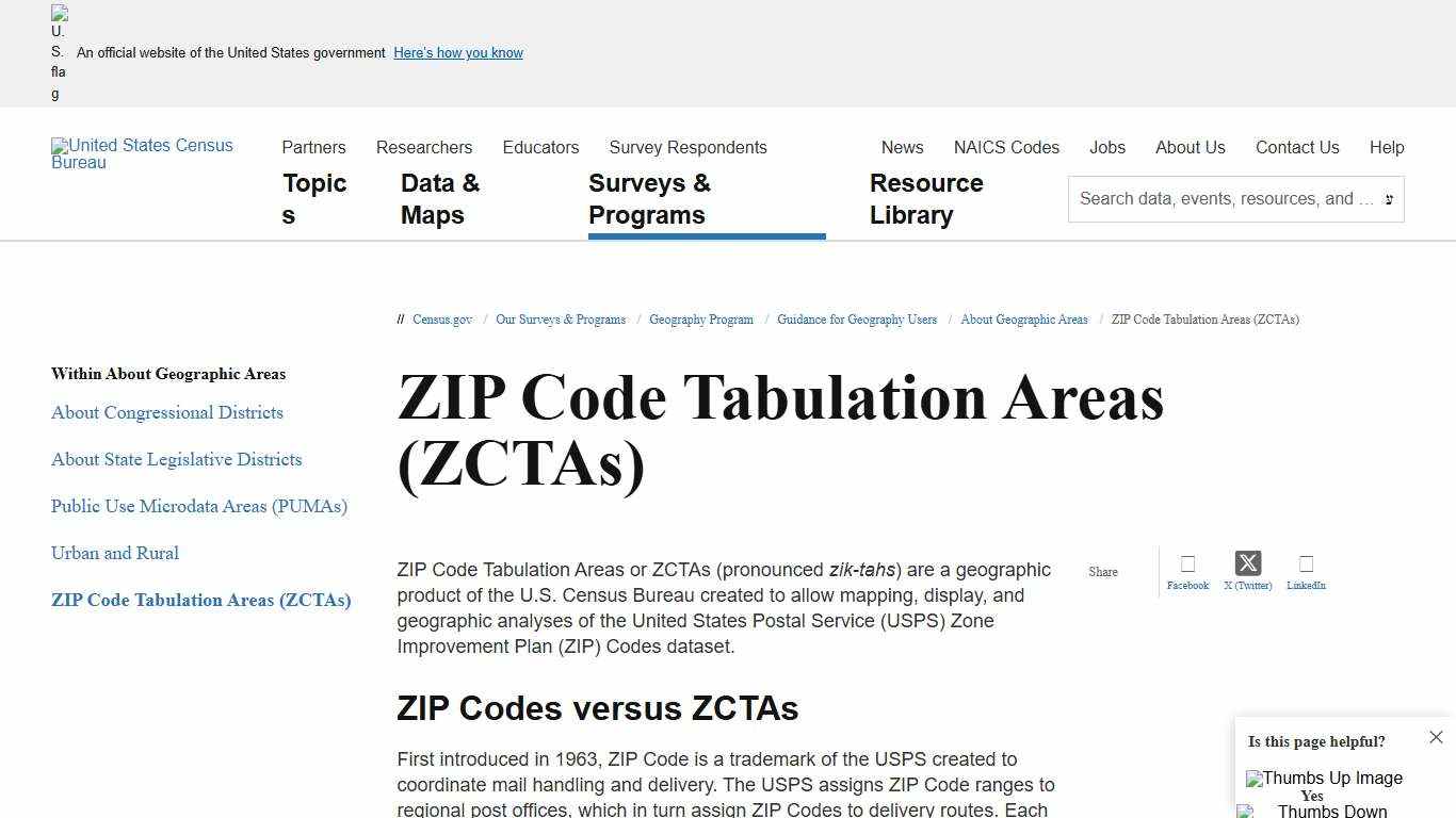 ZIP Code Tabulation Areas (ZCTAs)